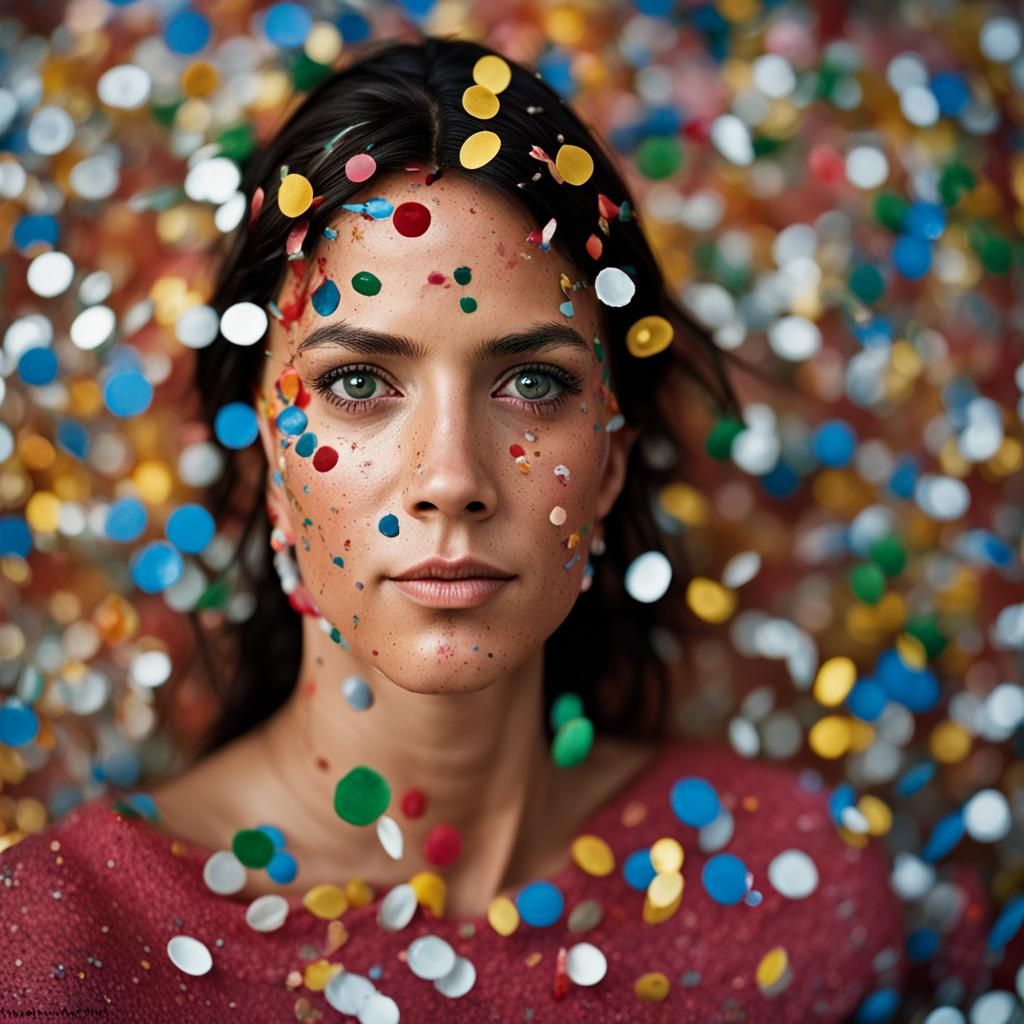 Confetti Girl Close-Up Portrait in Studio Lighting