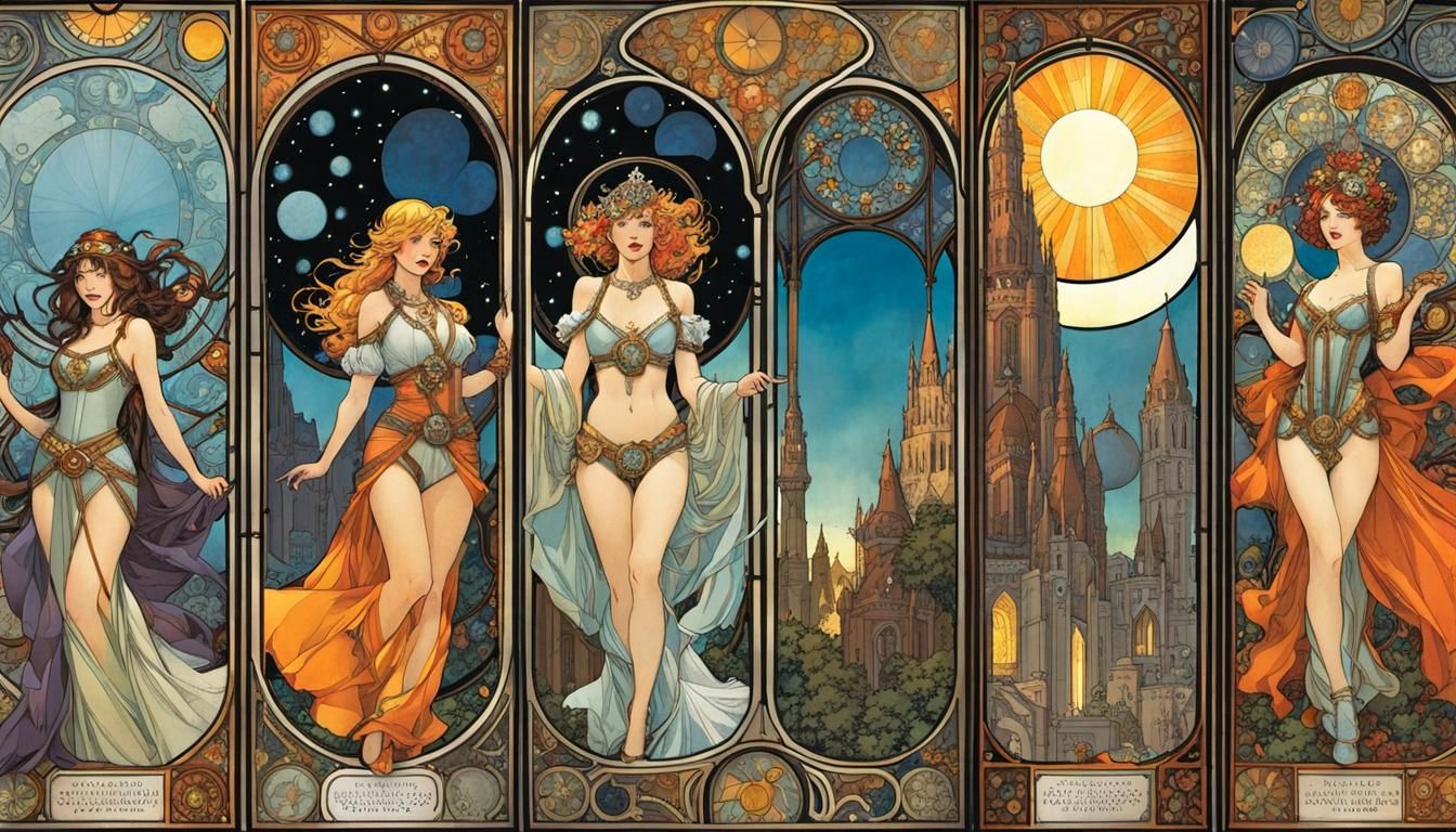 Comic Book Tarot Reader in Art Nouveau Style