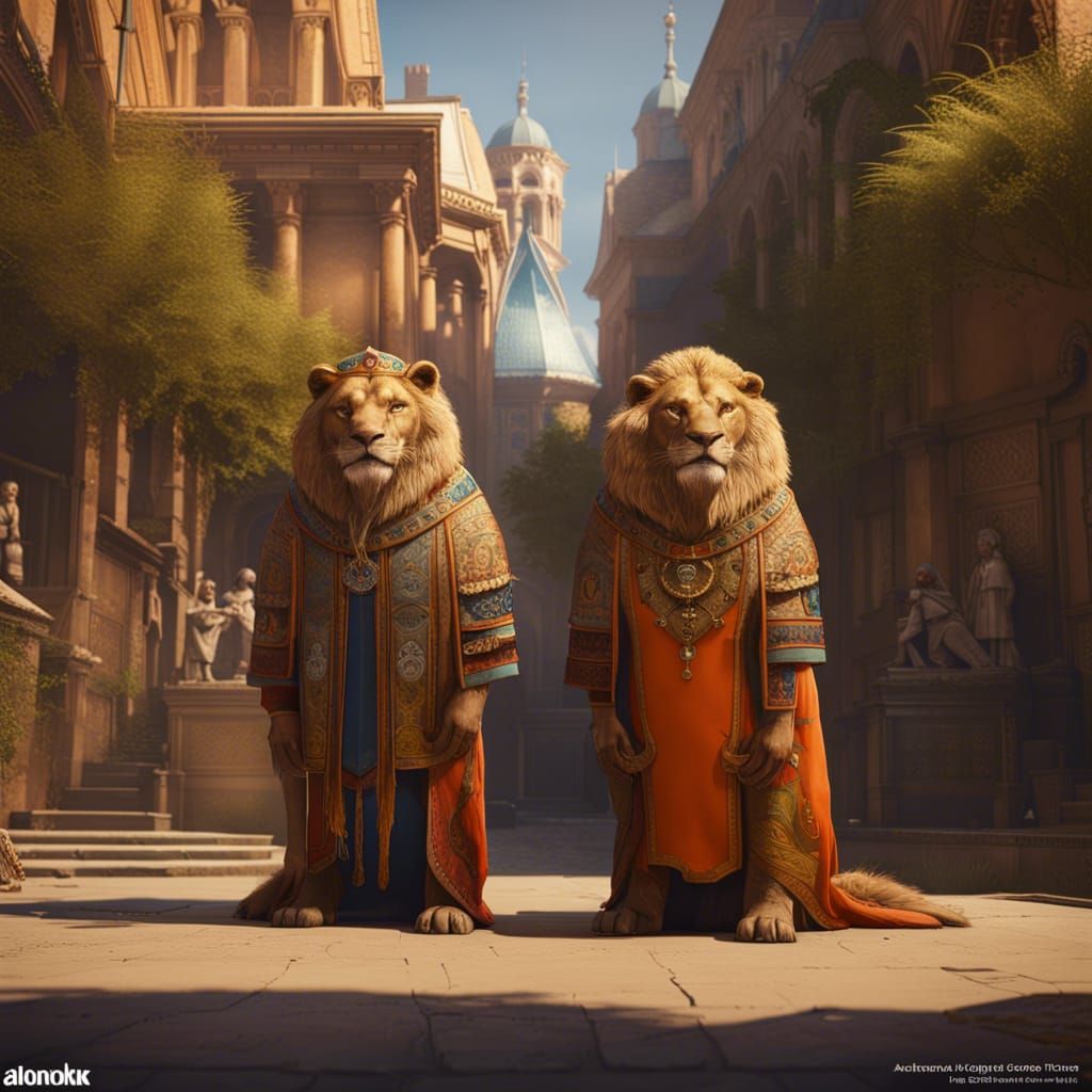 Proud Lions in Hyperdetailed Concept Art