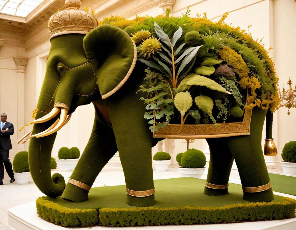 Elephant Topiary with Golden Crown