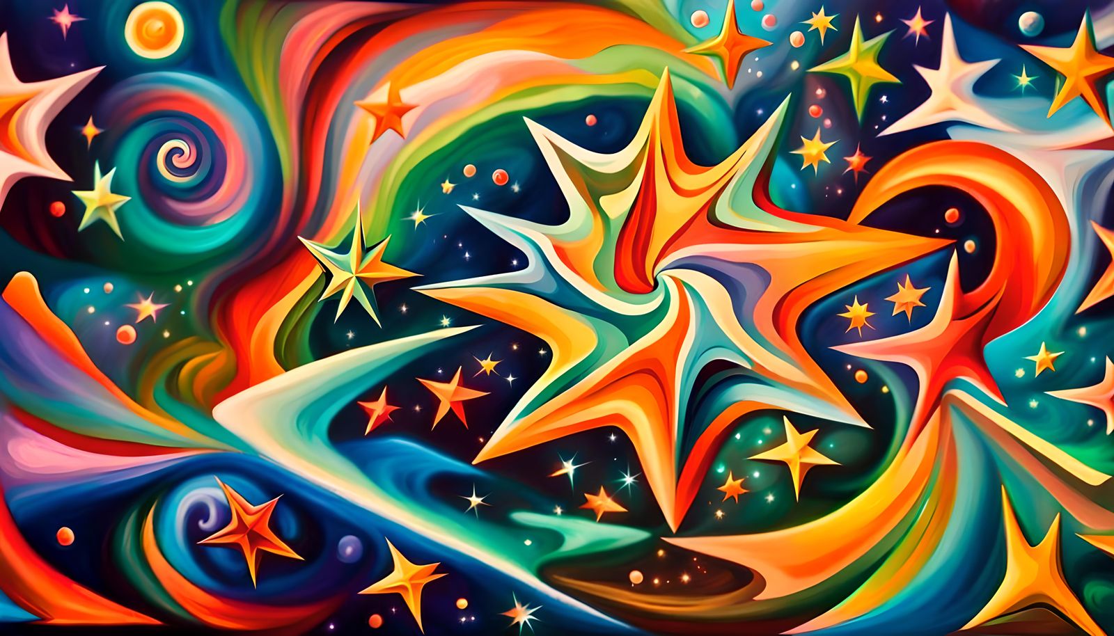 Iridescent Stars Swirl in Impasto Electromagnetic Maelstrom