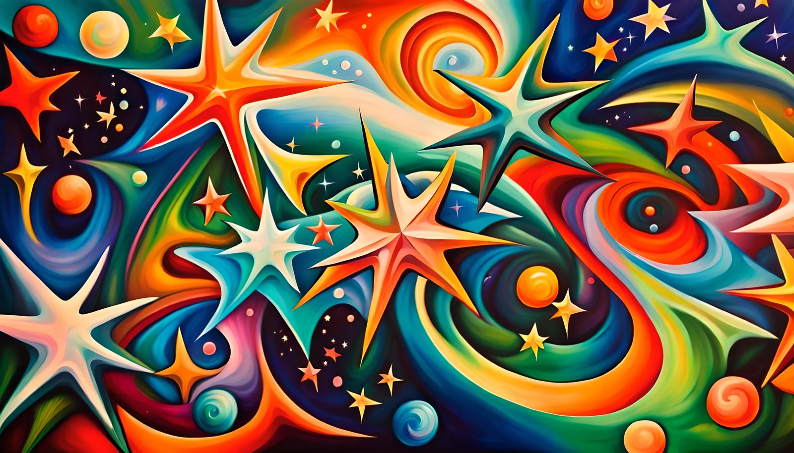 Swirling Stars in Electromagnetic Plasma: Impasto Oil Painti...