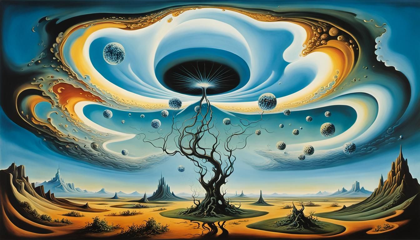 Surreal Landscape with Elastic Flora and Space Vortex