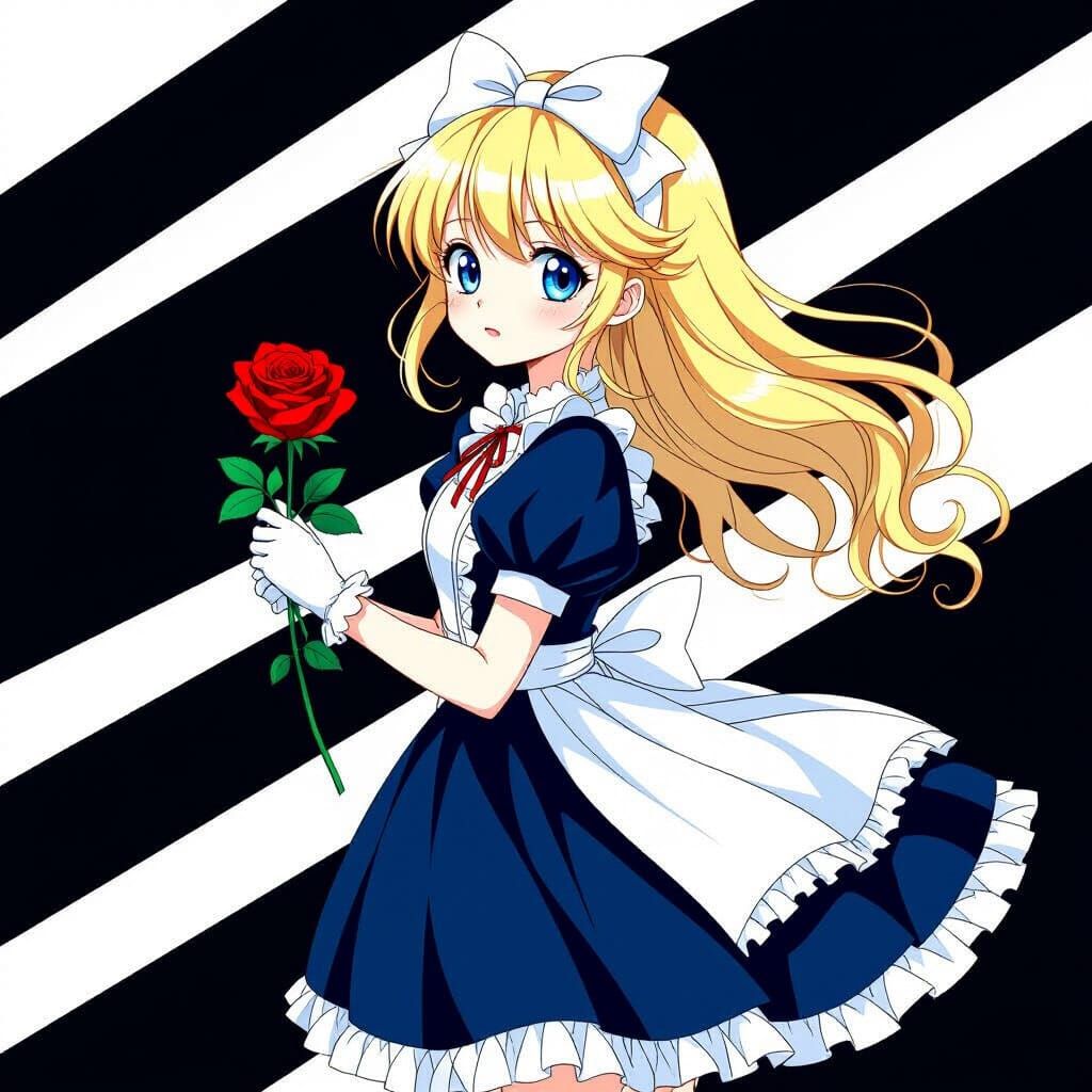 Anime Girl in Victorian Dress with Rose
