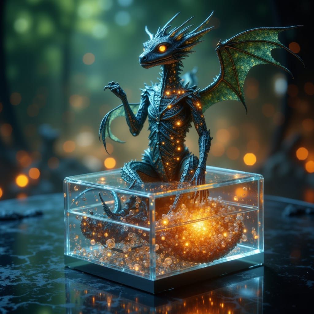 Baby Dragon in Glowing Jewelry Box