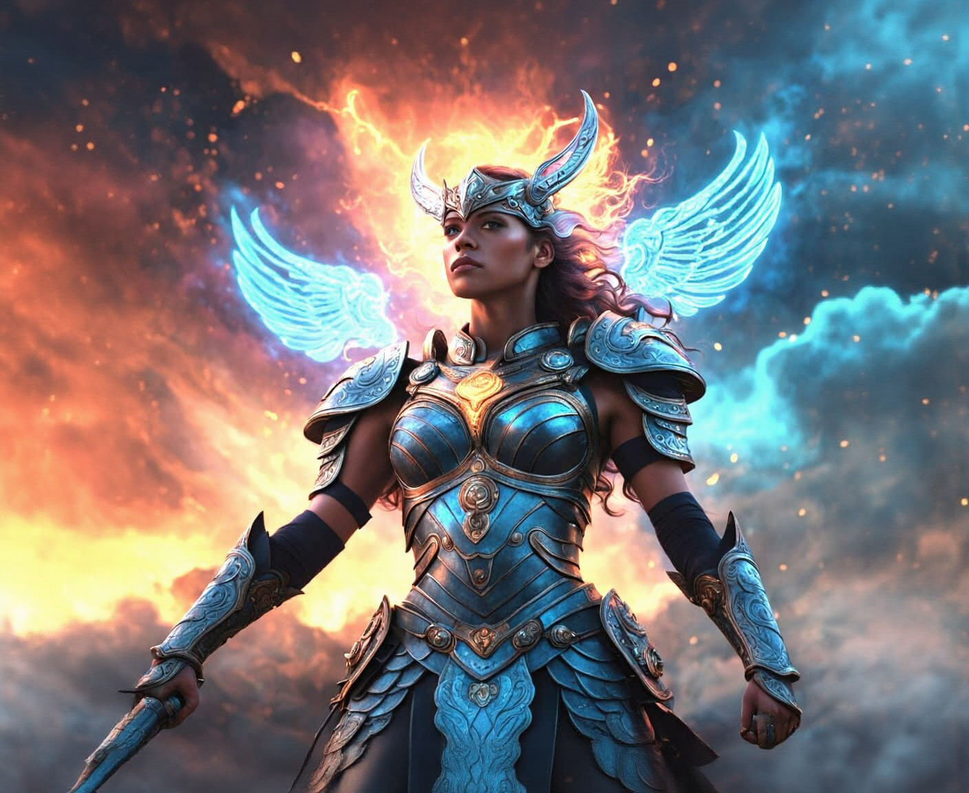 Valkyrie Warrior on Battlefield in Dark Fantasy Style