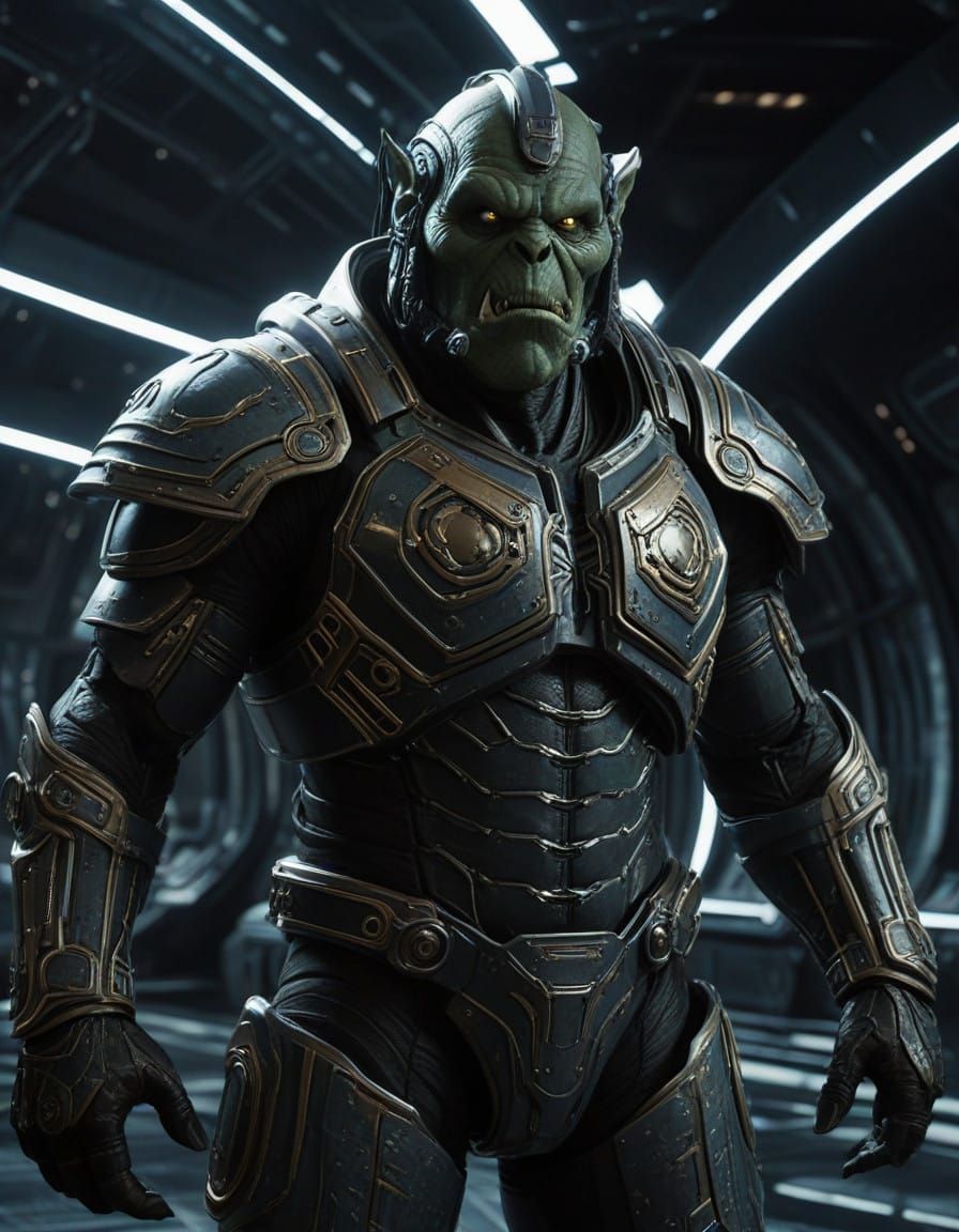 Heroic Space Orc Admiral in Cinematic Sci-Fi Epic