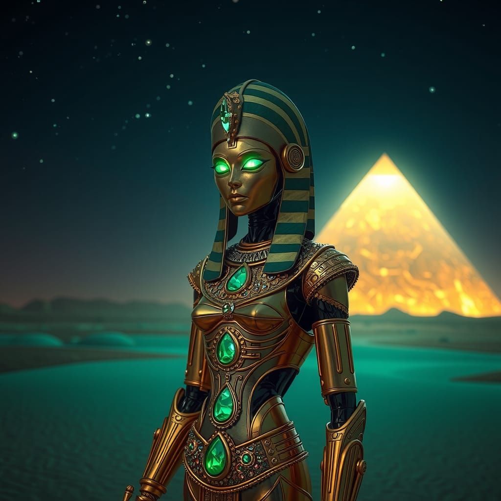 Futuristic Egyptian Android Queen in Neon Desert