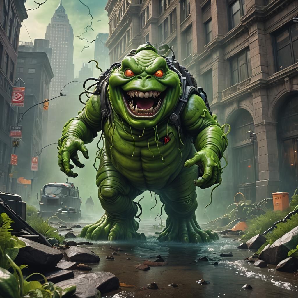 Detailed Matte Painting of Slimer from Ghostbusters