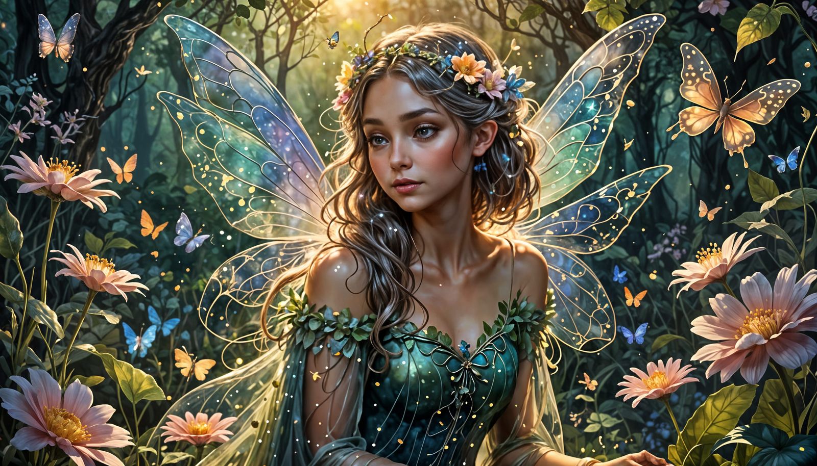 Enchanted Fairy Garden with Iridescent Wings