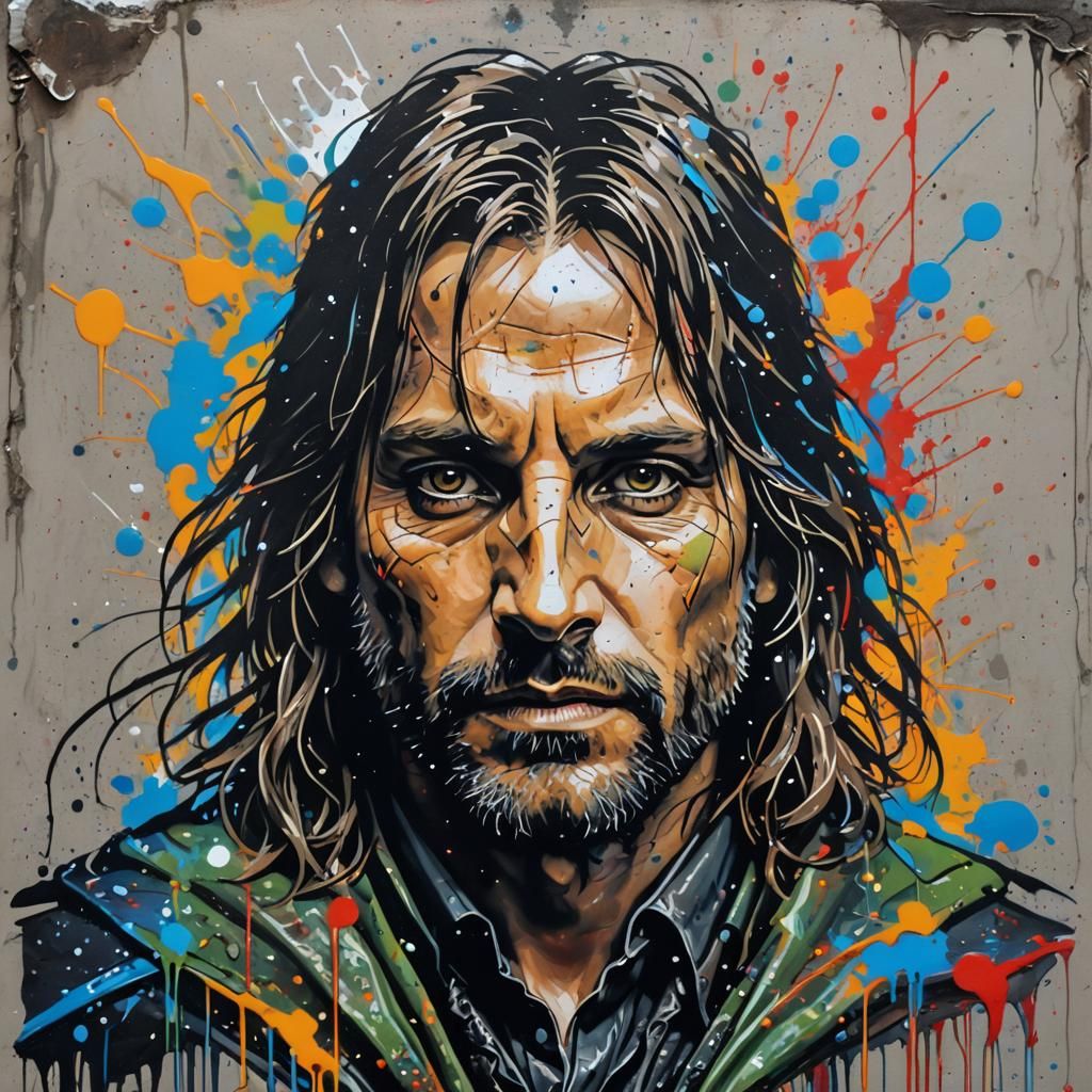 Aragorn Portrait in Graffiti Splash Art Style