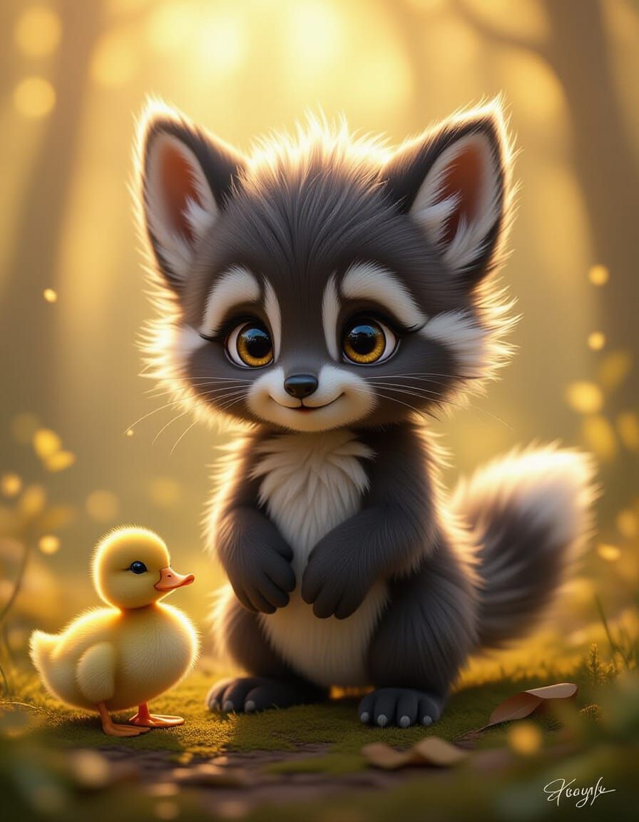 Whimsical Baby Wolverine in Enchanted Forest