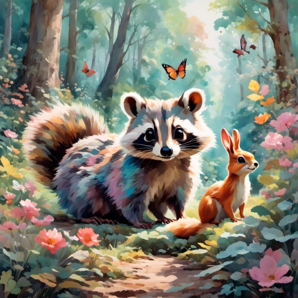 Pastel Forest Friends in Gouache Watercolor Style