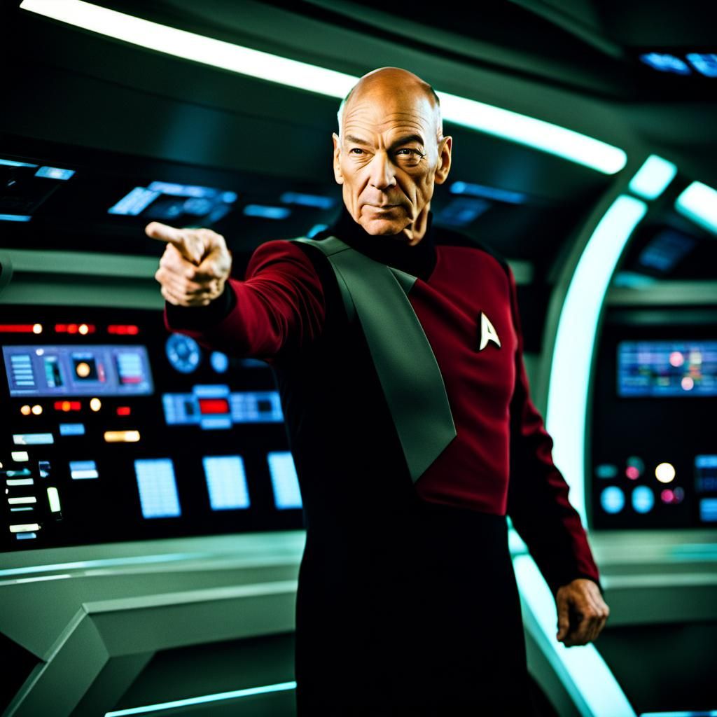Captain Picard on Enterprise-D Bridge in Cinematic Lighting