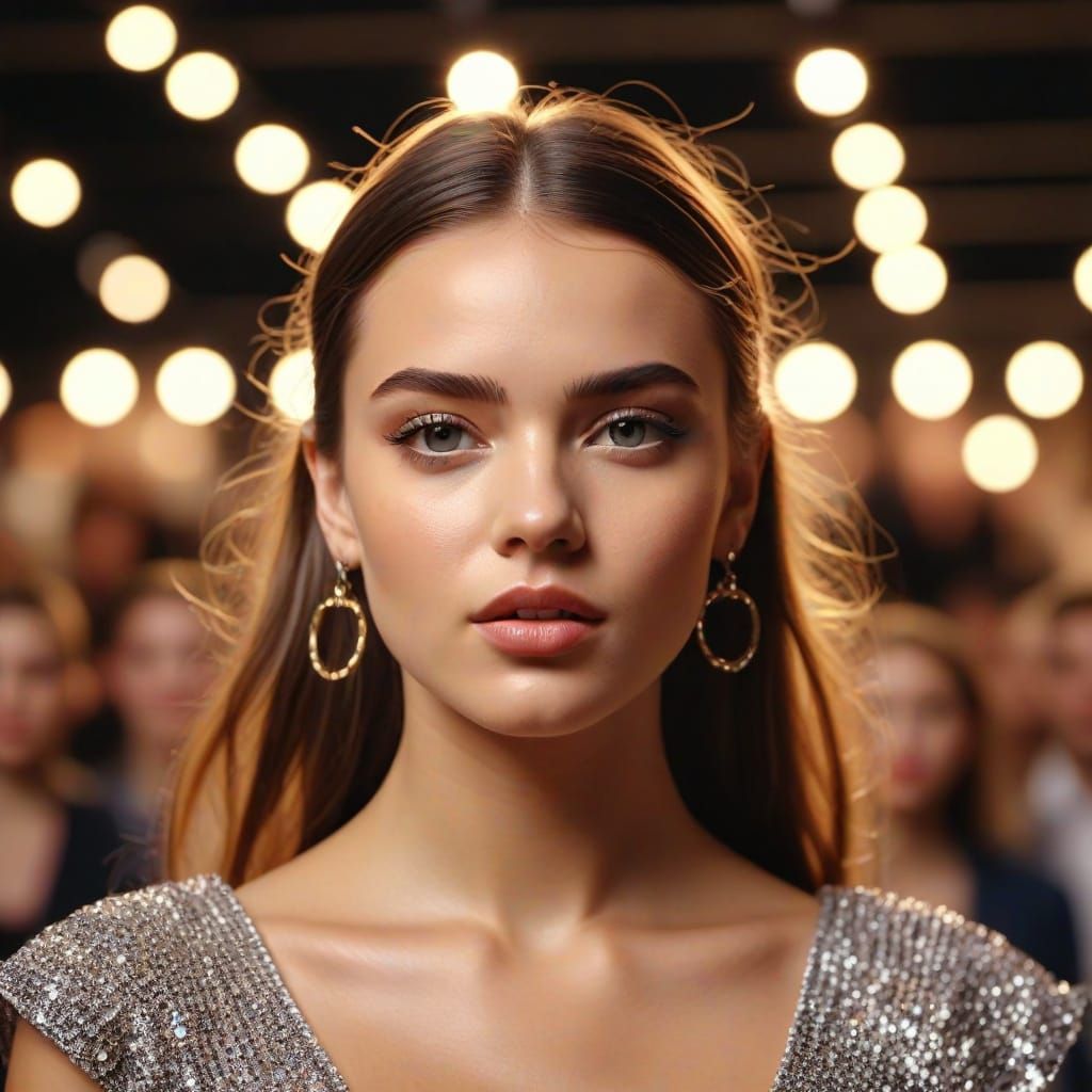 Fashion Model Showcases Swimwear on Catwalk