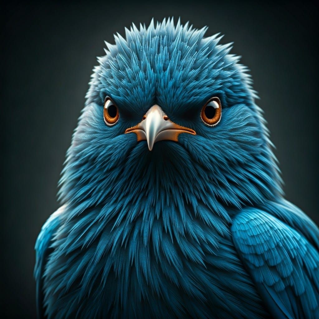 Hyperrealistic Blue Bird Portrait in Cinematic HDR