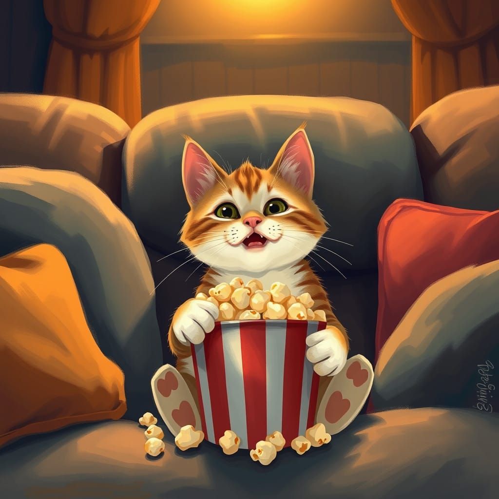 Whimsical Cat in Home Theater