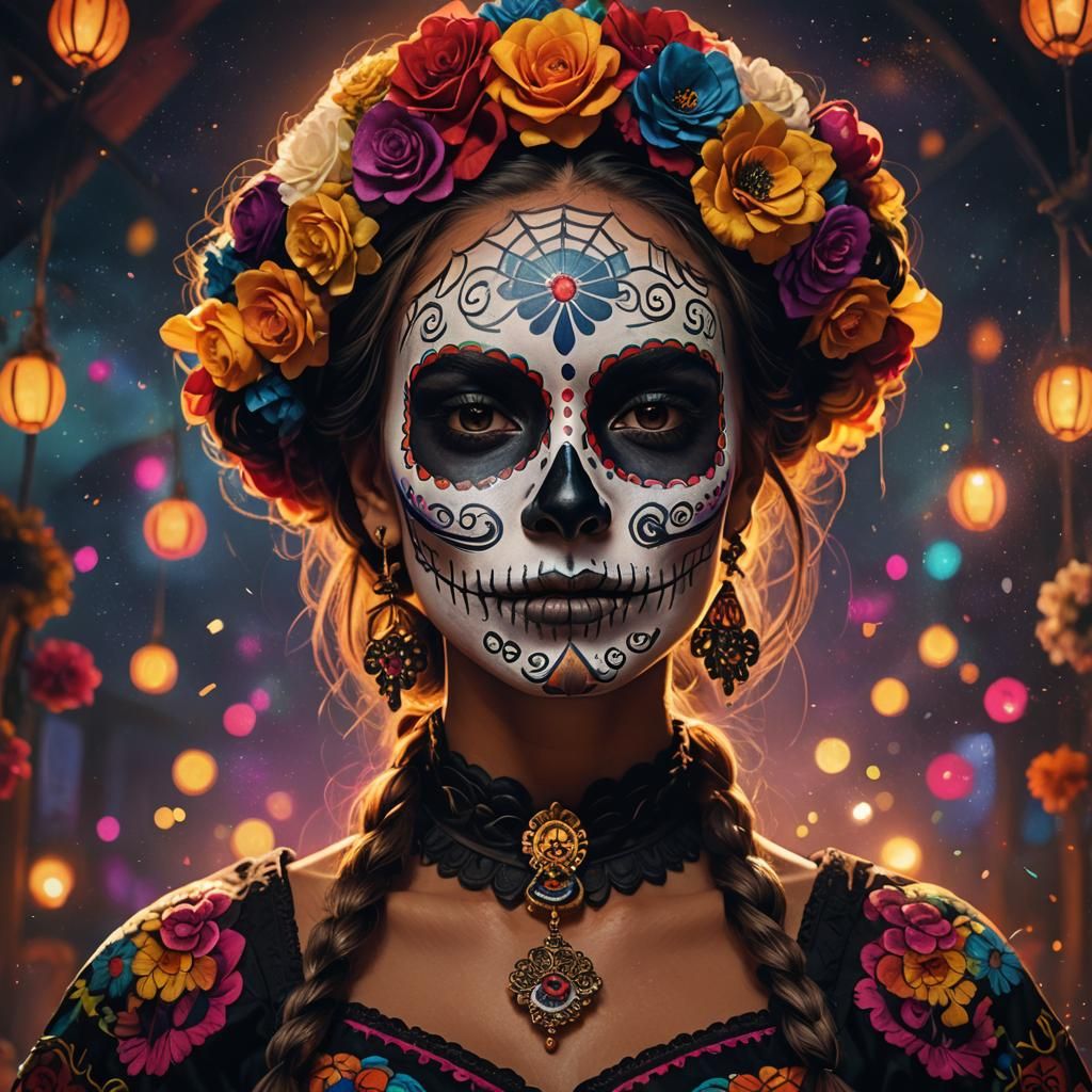 Ecuadorian Woman in Catrina Costume: Digital Portrait