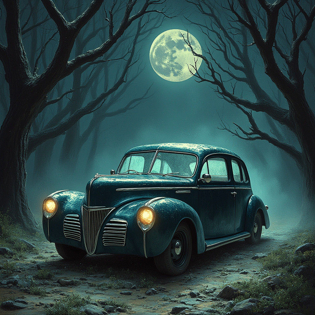 Eerie 1941 Car in Gothic Fantasy Art