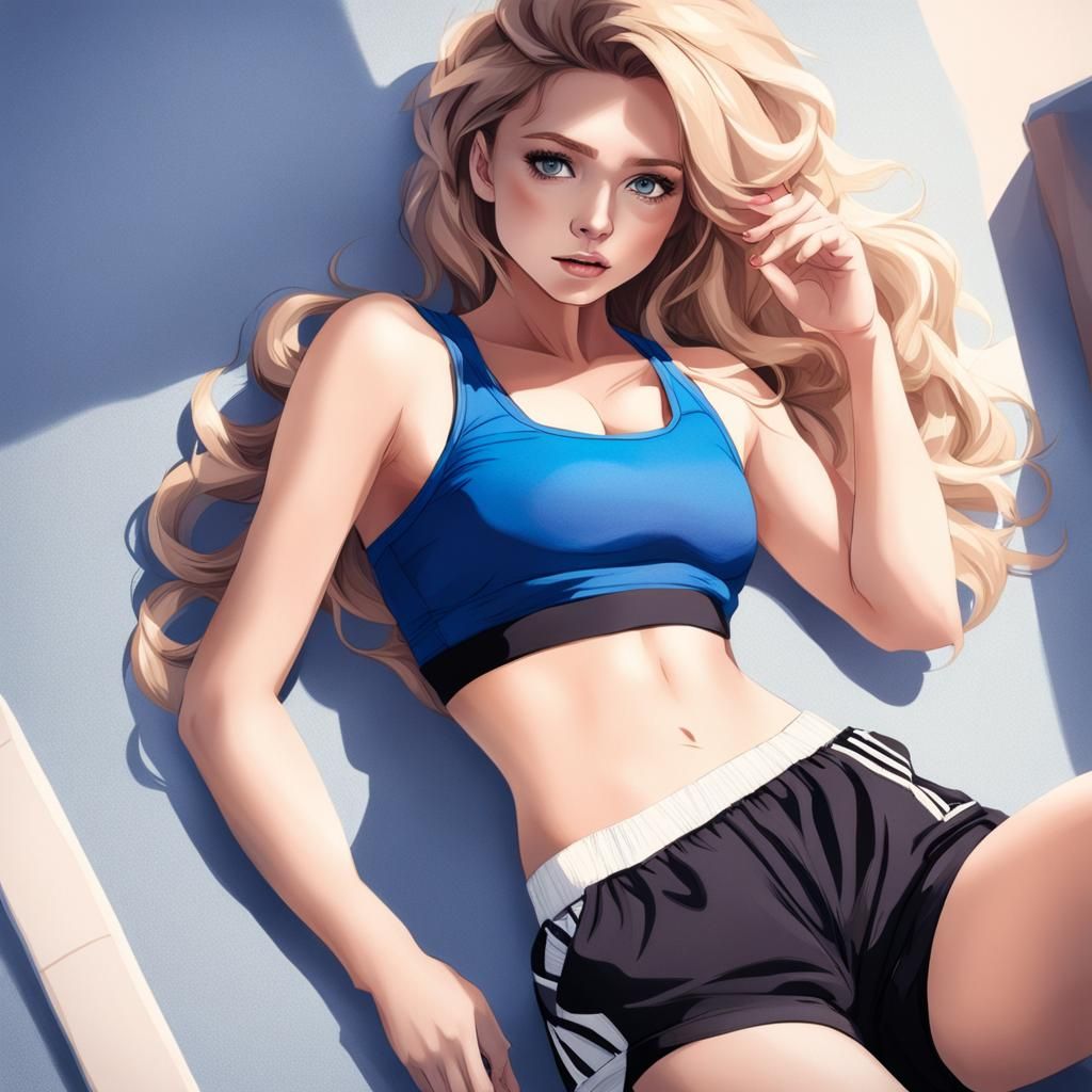 Girl in Blue Crop Top in Bedroom