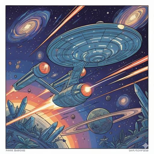 Futuristic Star Trek Enterprise Portrait in Comic Art Style