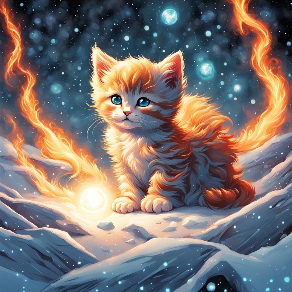 Fiery Kitten in Galactic Snow, Comic Book Art