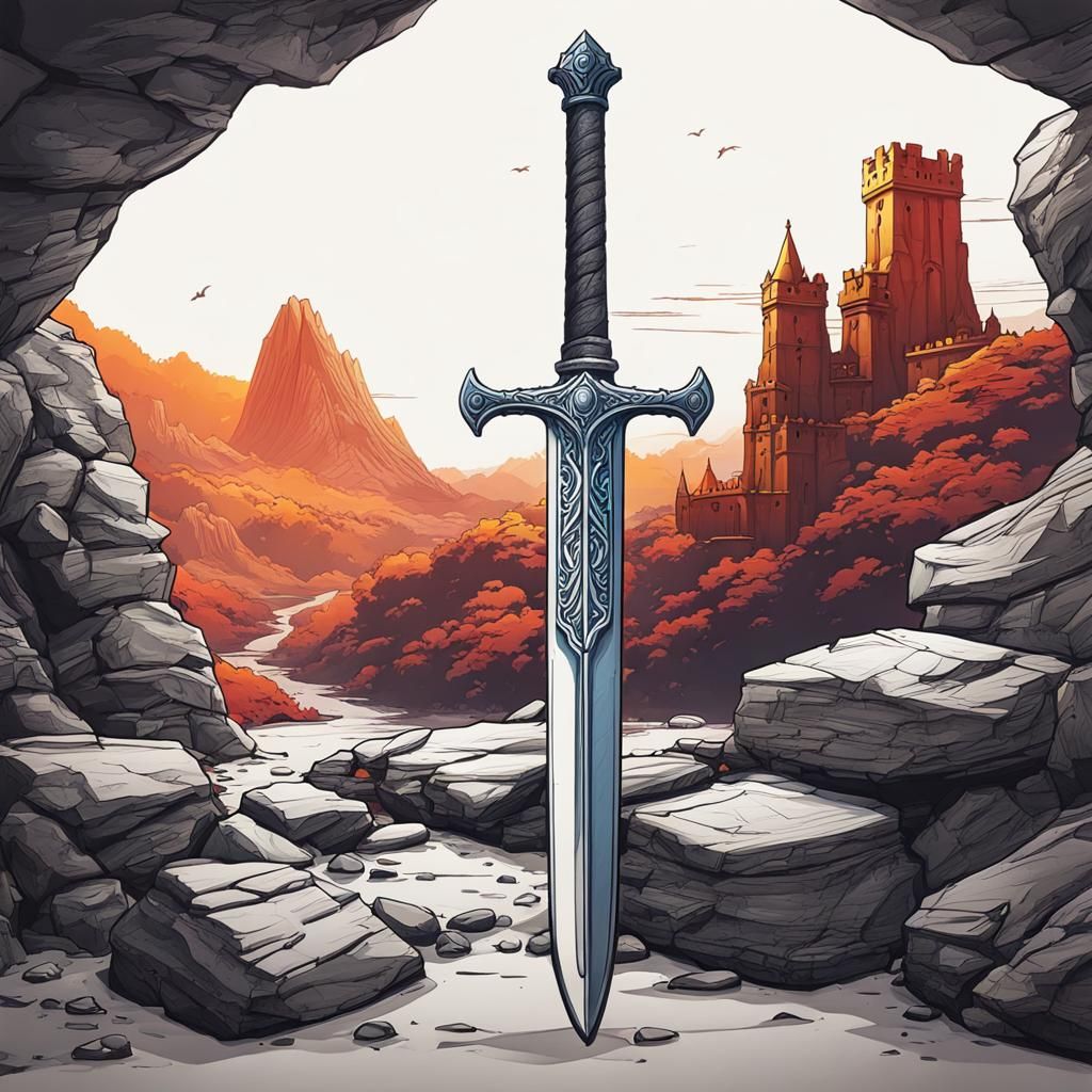 Ink Sketch of Sword in Stone