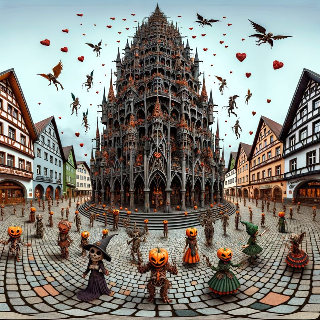 Dieselpunk Bavarian Village with Heart-Shaped Plaza