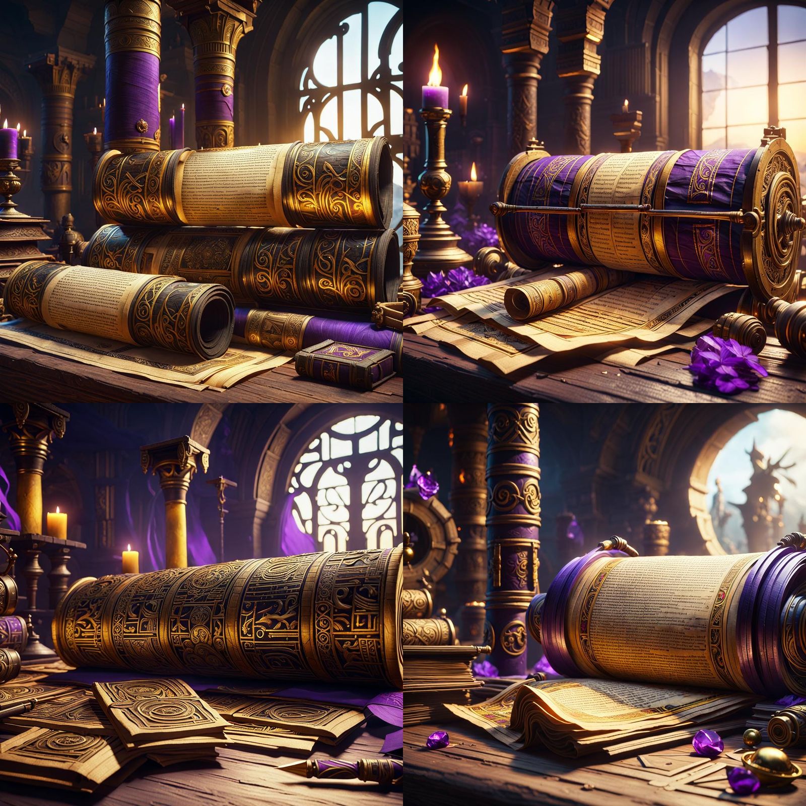 Ancient Papyrus Scrolls in Detailed Dark Fantasy Art