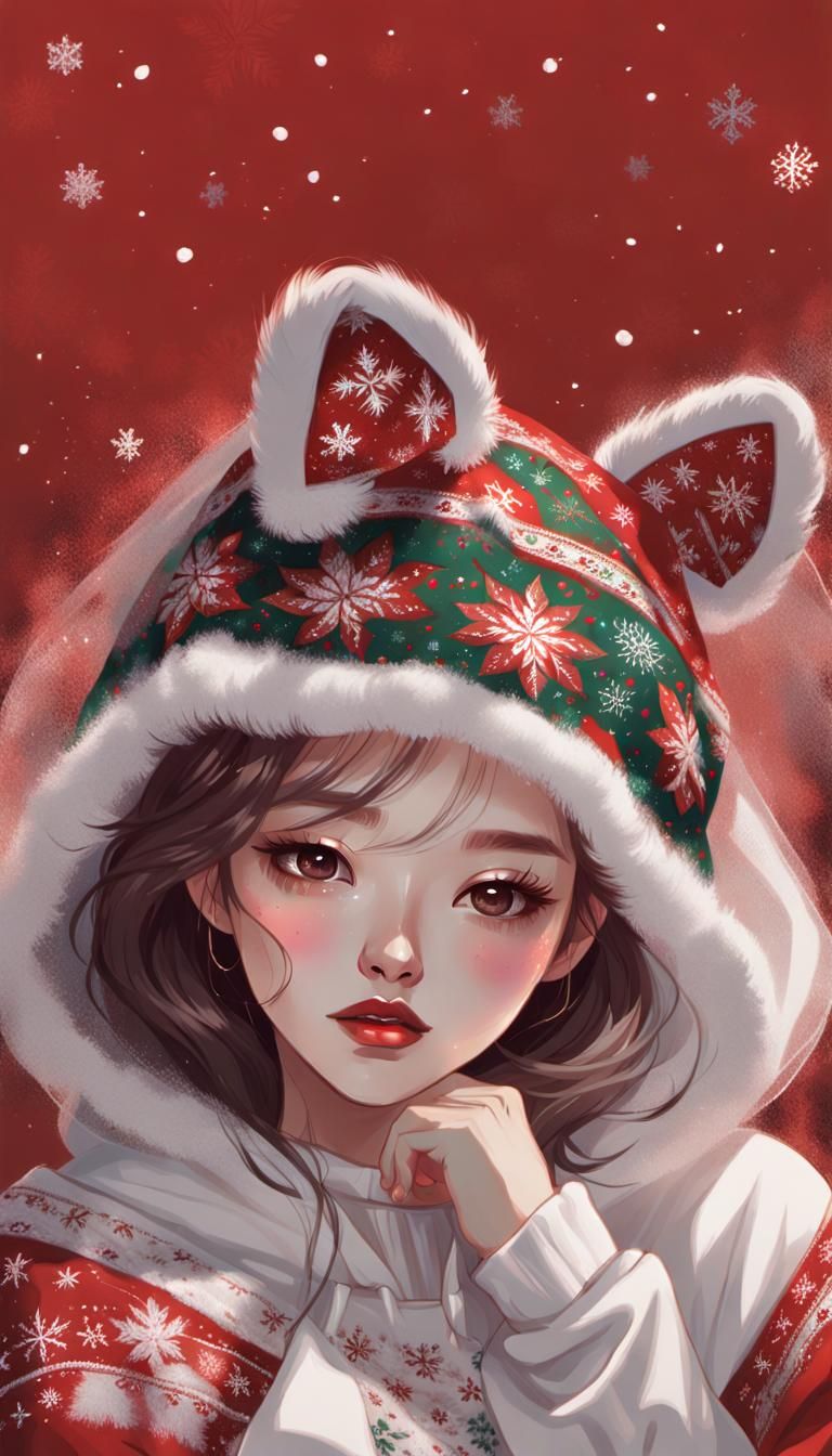 Elegantly Attired Girl with Christmas Hoodie in Mournful Pos...