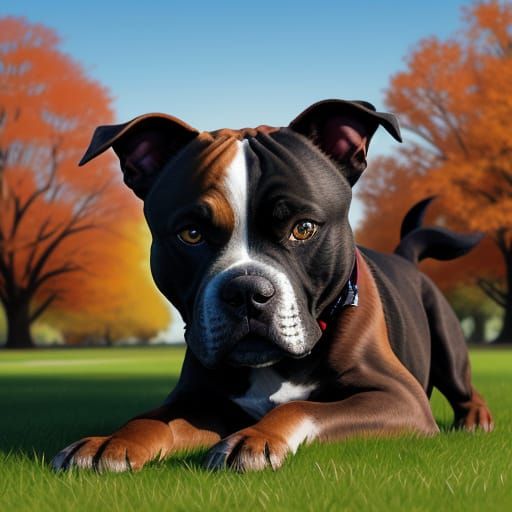 American Staffordshire Terrier Runs in Sunny Park