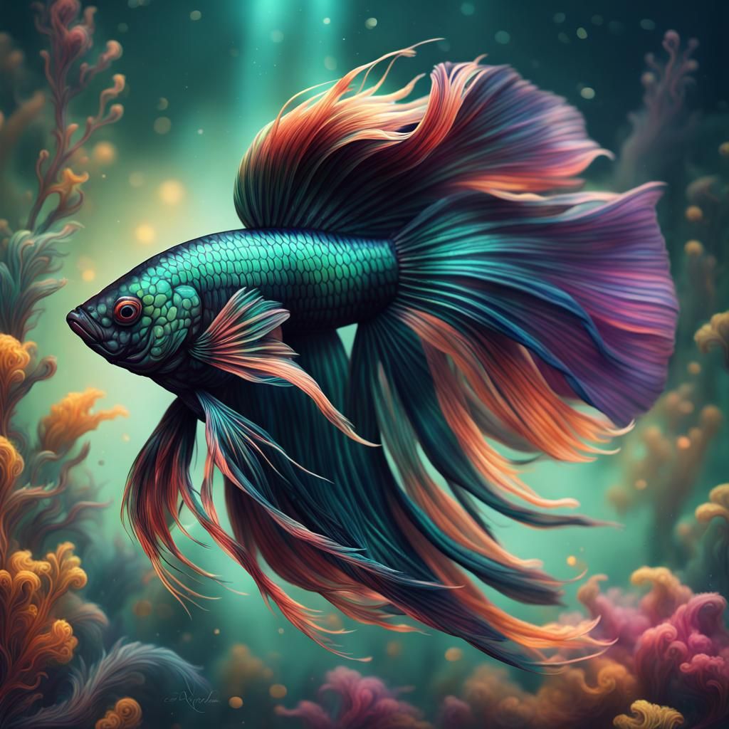 Stylized Emerald Betta Fish in Fantasy Illustration