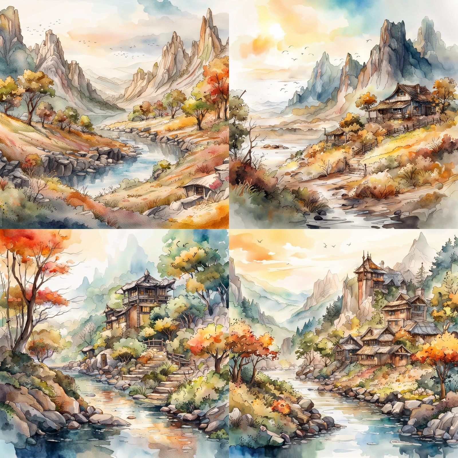 Watercolor Landscape Painting in 8K Resolution
