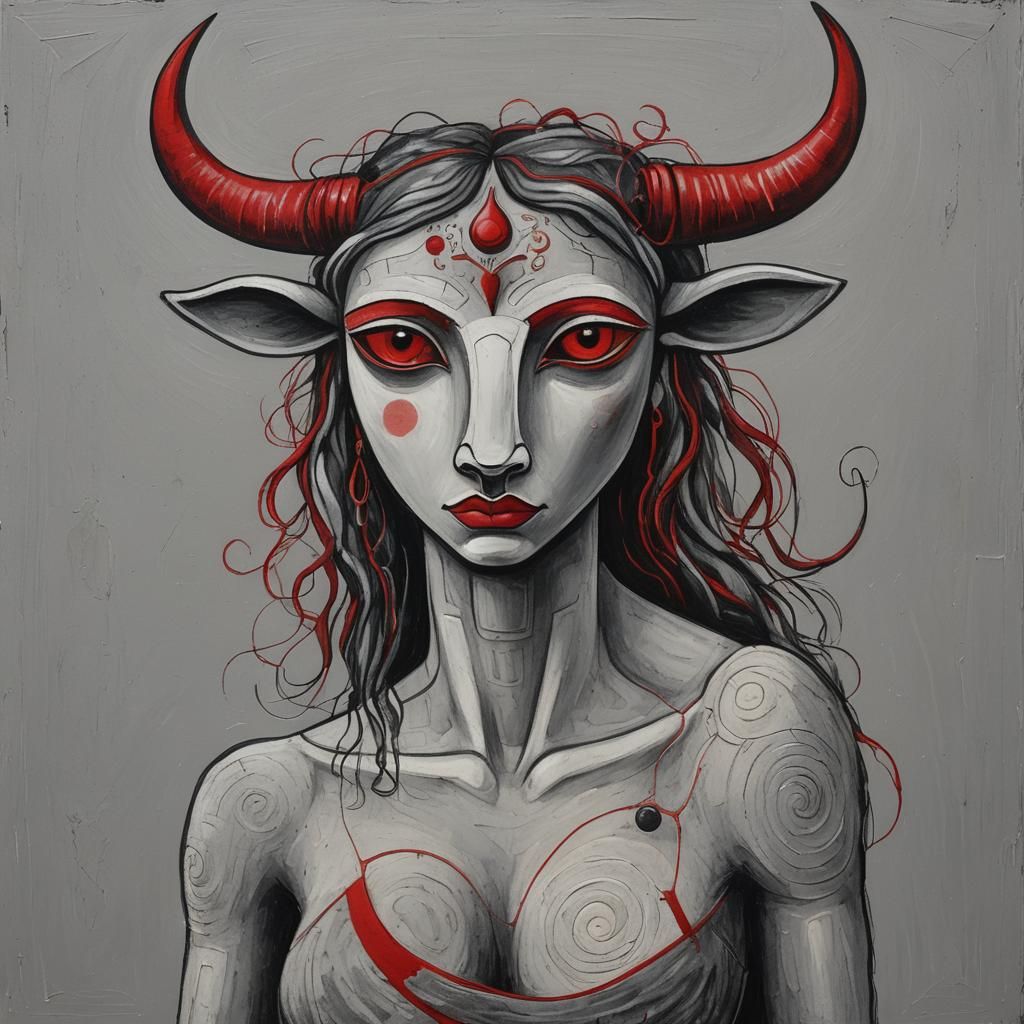 Earthy Taurus Goddess in Charcoal Naive Sketch