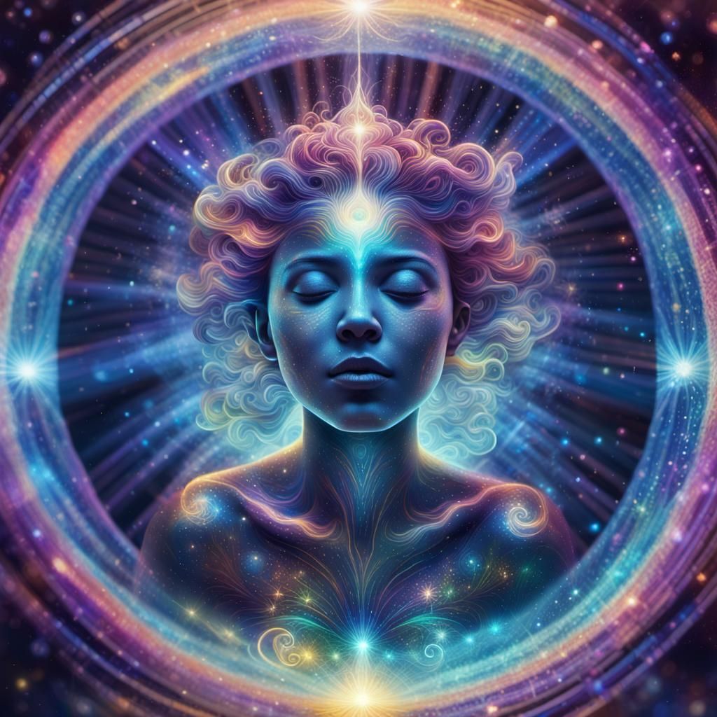 Cosmic Astral Projection in Vibrant Mixed Media