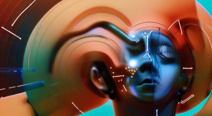 Futuristic Android Portrait with Wires and Robot