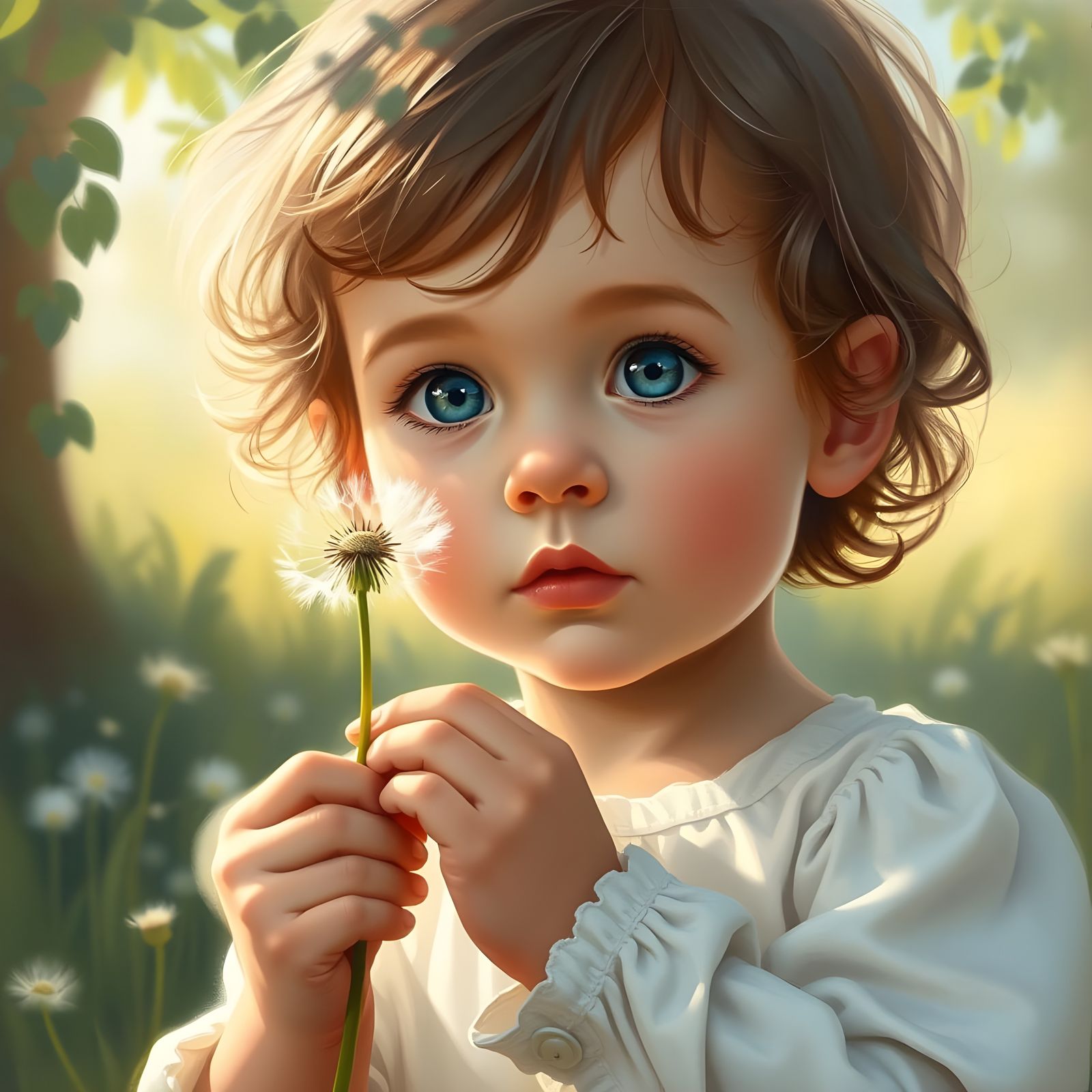 Child's Wonder: Dandelion in Ethereal Meadow Light