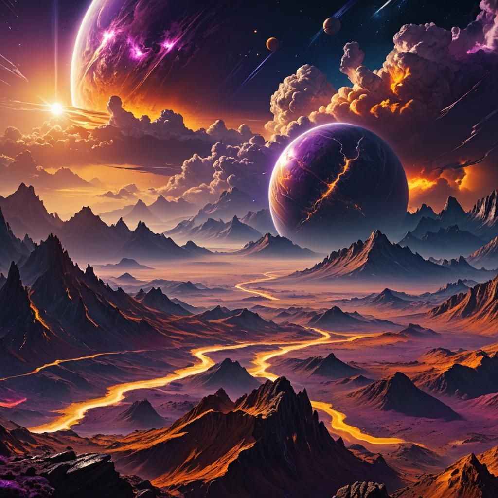 Radiant Planet in Space Art Style