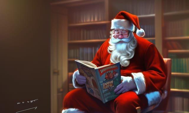 Santa Claus Reads Pulp Magazine in Christmas Ad Style