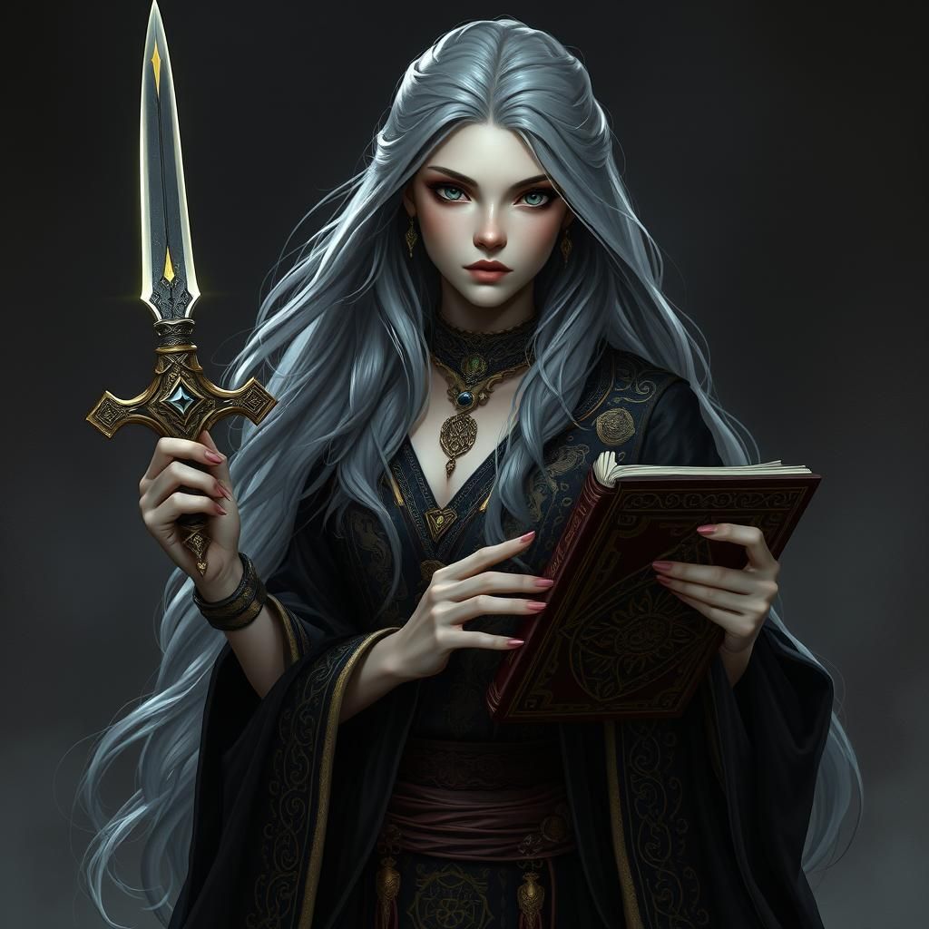 Elegant Shadar-Kai Warlock in Dark Fantasy Style