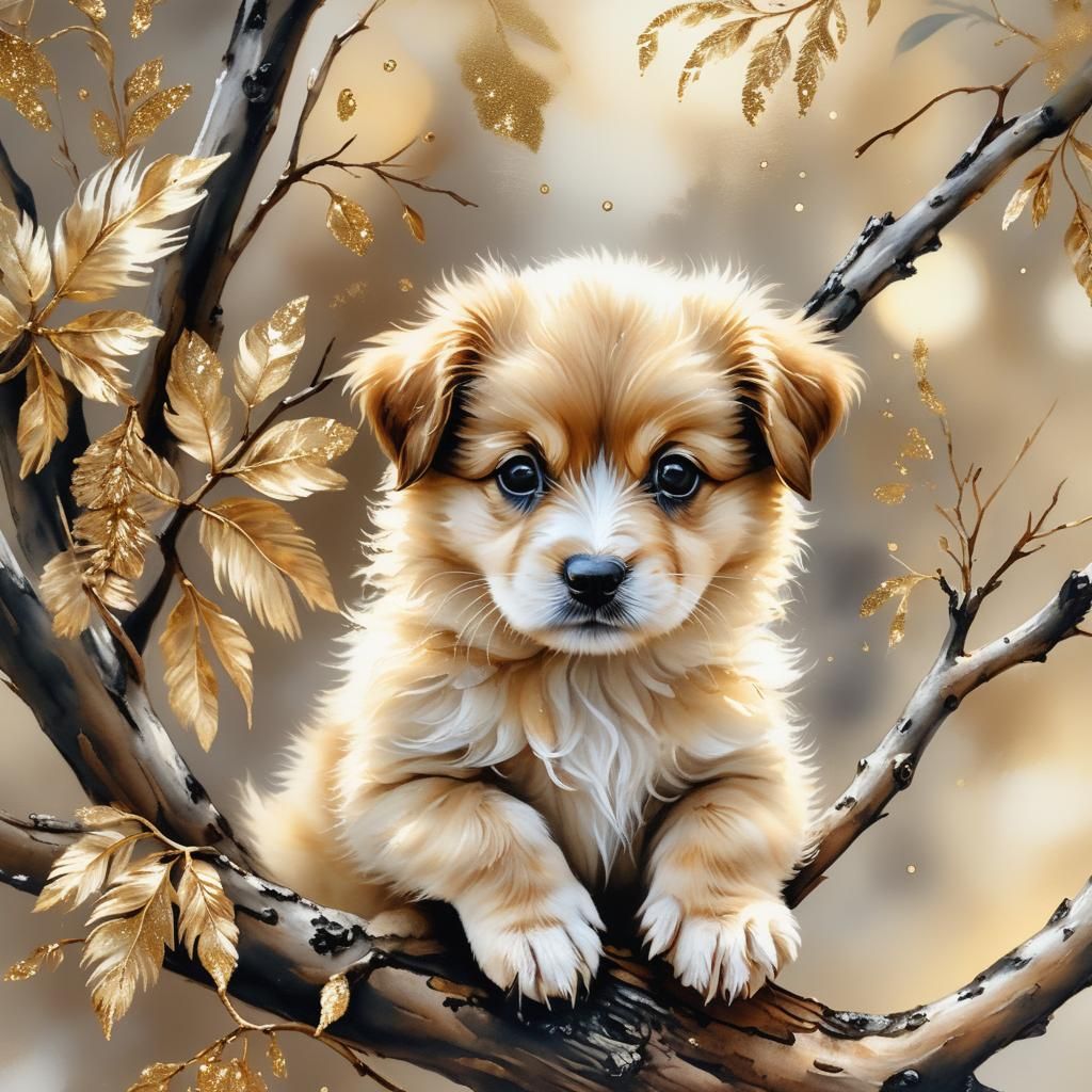 Puppy Golden Tree