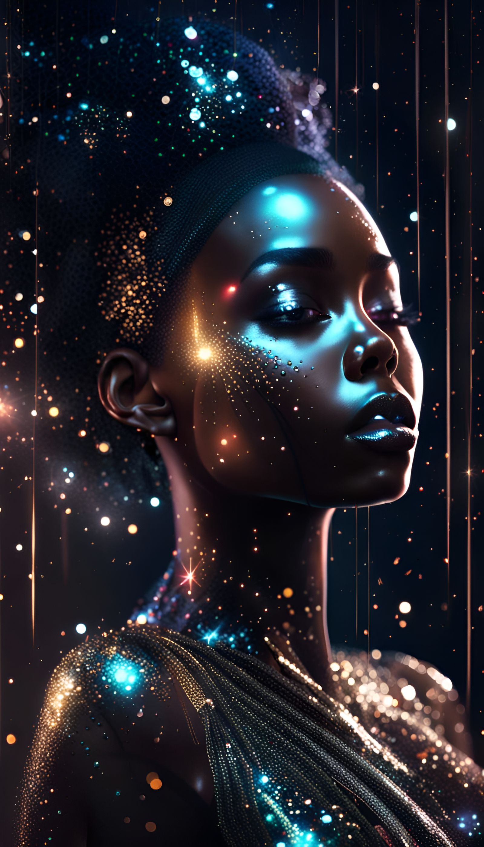 Glittering Black Woman: Epic Cinematic Digital Art