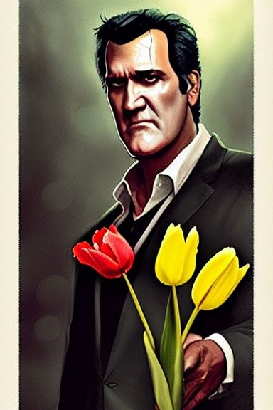 Sinister Bruce Campbell with Tulips, Dark Fantasy Art