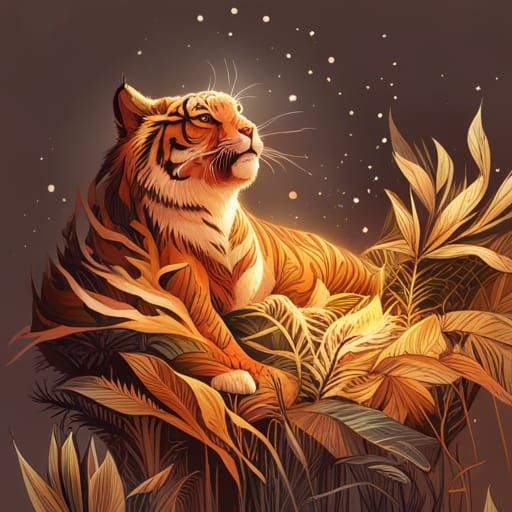 Golden Tiger with Intricate Details: Digital Painting