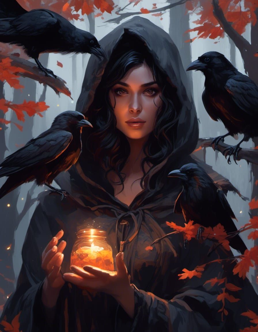 Raven Girl Portrait in Fantasy Art Style