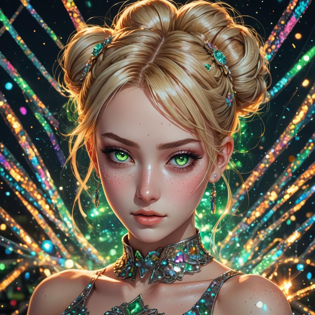 Anime Girl with Glitter and Piercings, Hyperrealistic