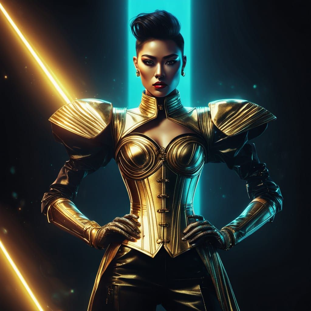 Cyberpunk Glamour in Iridescent Gold