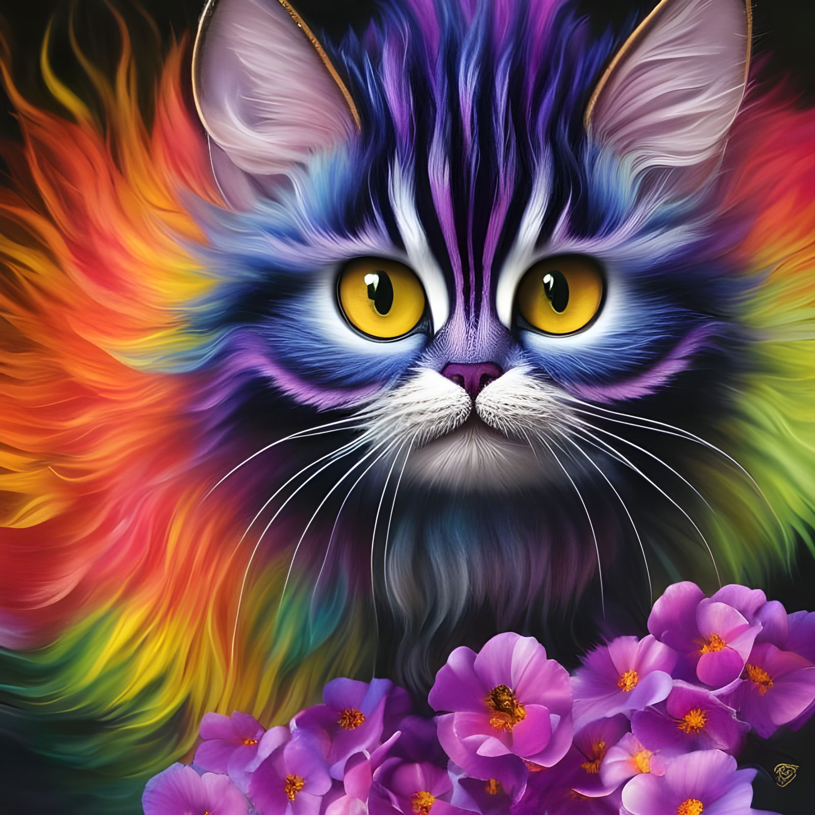 Iridescent Cheshire Cat in Surrealist Oil Painting