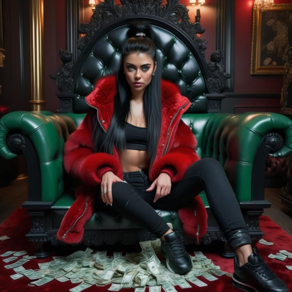 Werewolf Woman on Throne: Dark Fantasy Art