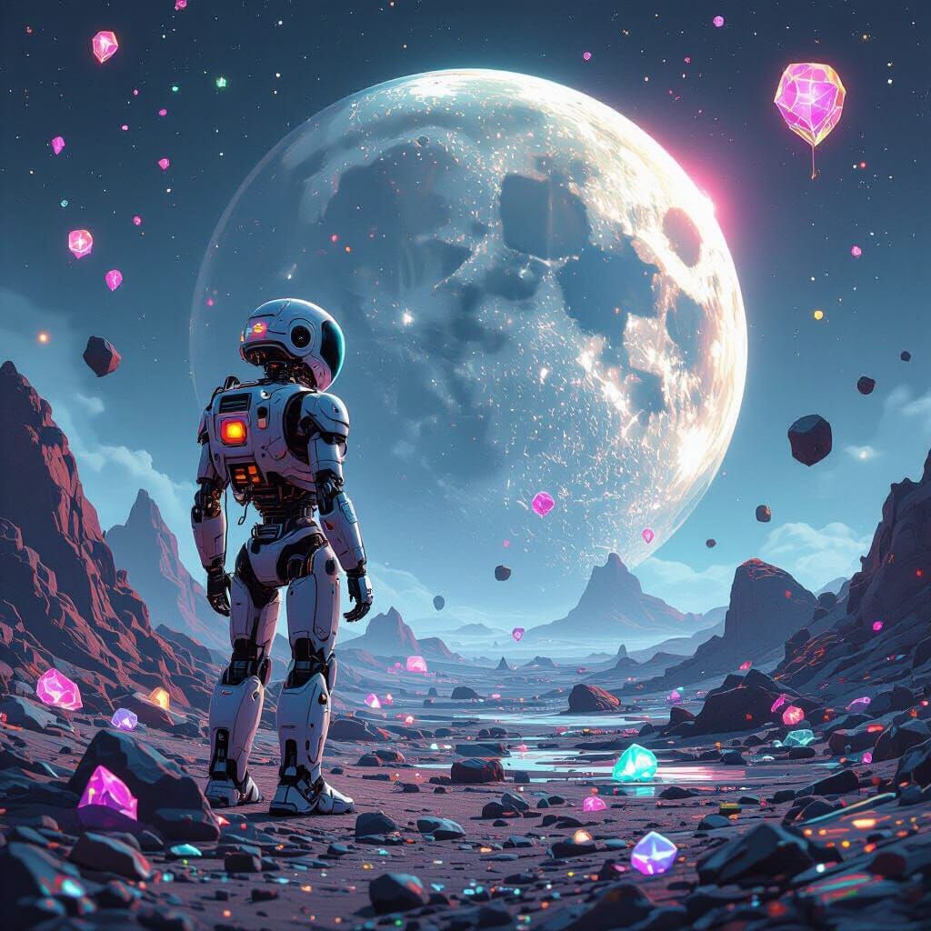 high detail of a lone robot that was left behind on an artif...